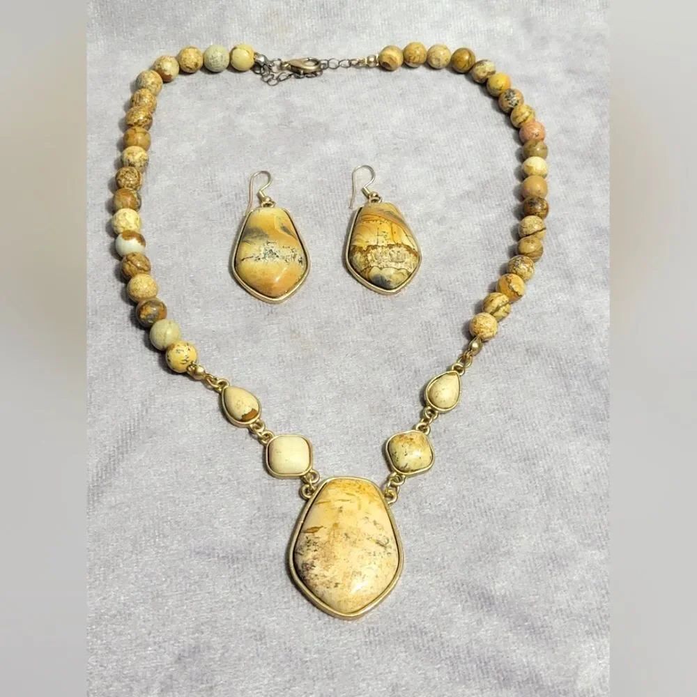 Picture‎ Jasper Earrings and Pendant Necklace